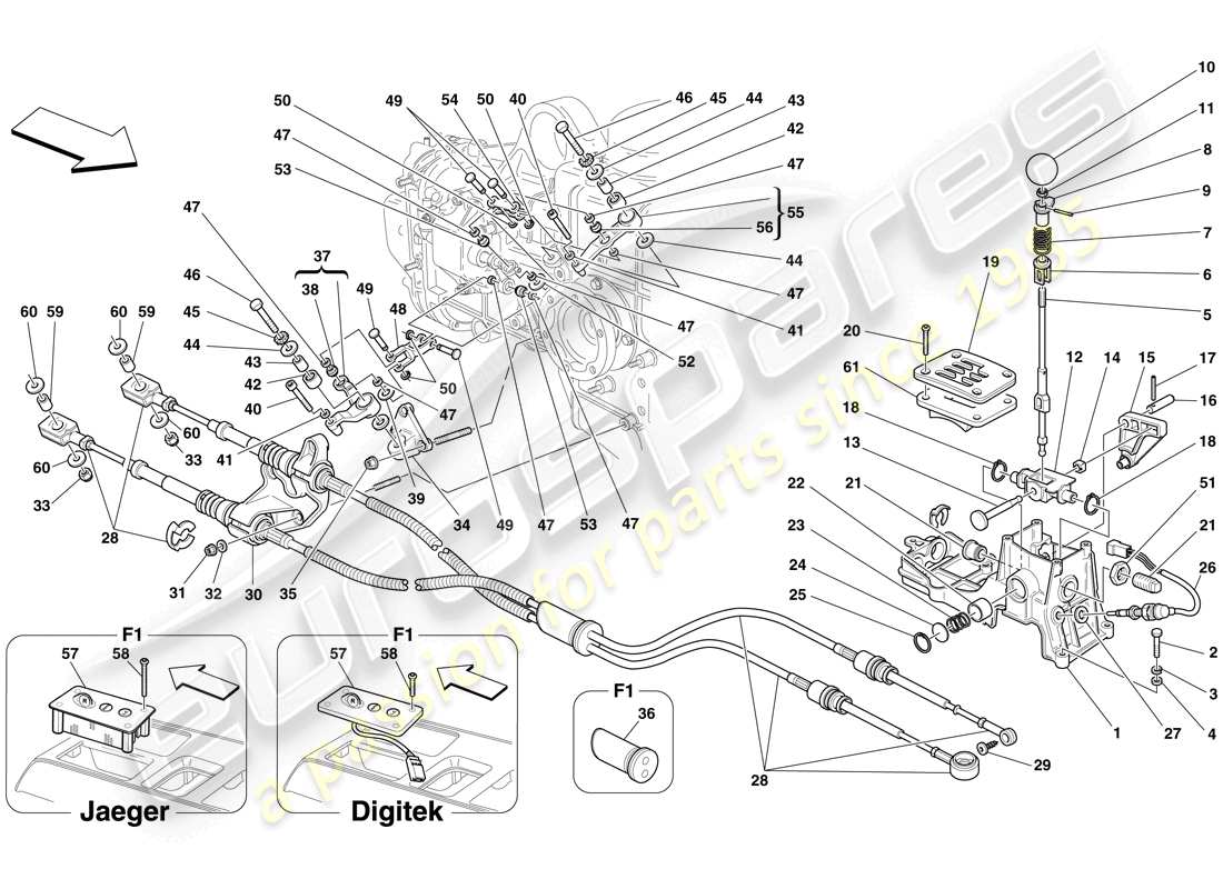 ferrari f430 spider (rhd) external gearbox controls parts diagram