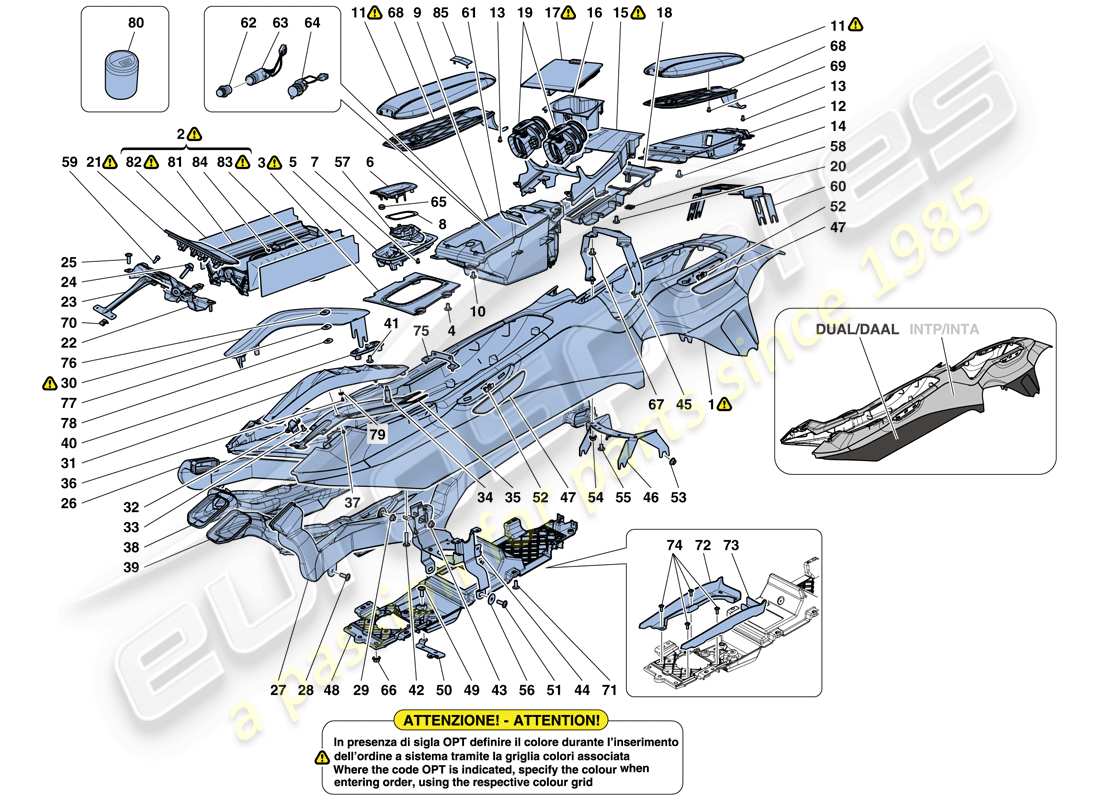 ferrari gtc4 lusso (rhd) tunnel - substructure and accessories parts diagram
