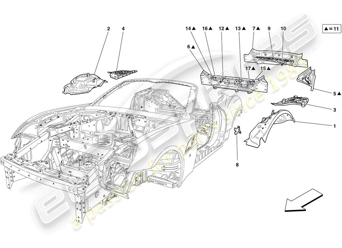 ferrari california (rhd) rear bodyshell and external trim part diagram