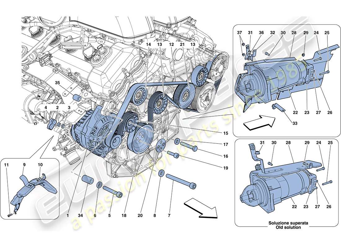 ferrari ff (usa) alternator - starter motor parts diagram