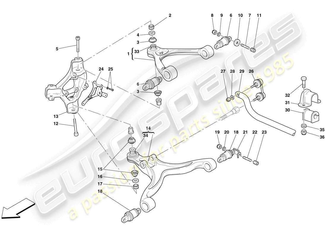 ferrari 612 scaglietti (rhd) front suspension - arms and stabiliser bar part diagram