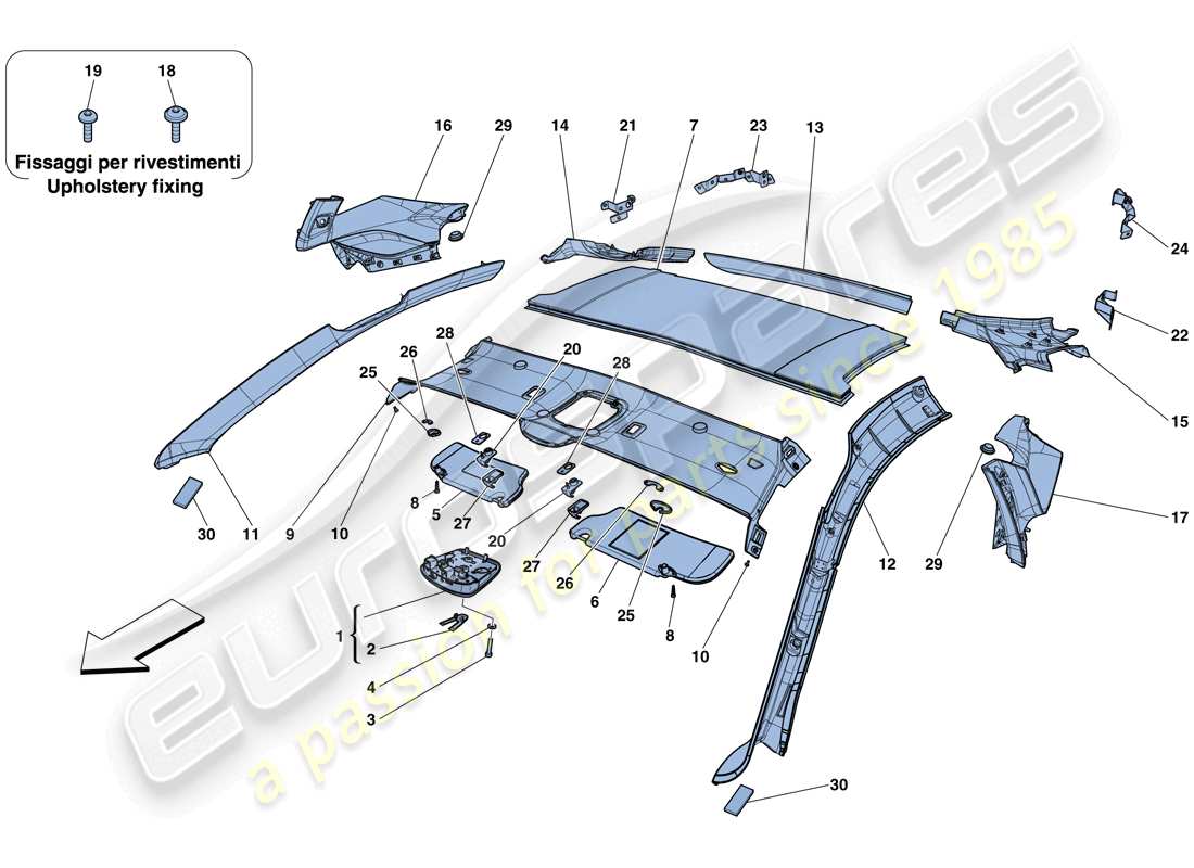 ferrari f12 berlinetta (rhd) headliner trim and accessories parts diagram