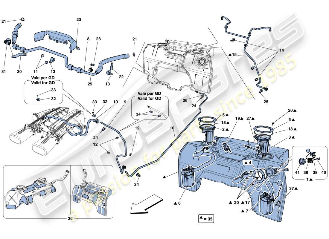 ferrari f12 berlinetta (usa) fuel tank, fuel system pumps and pipes parts diagram