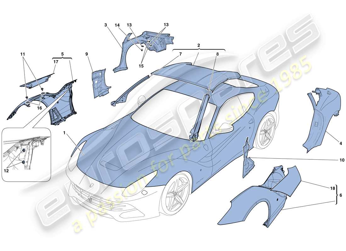 ferrari f12 berlinetta (usa) bodyshell - external trim part diagram