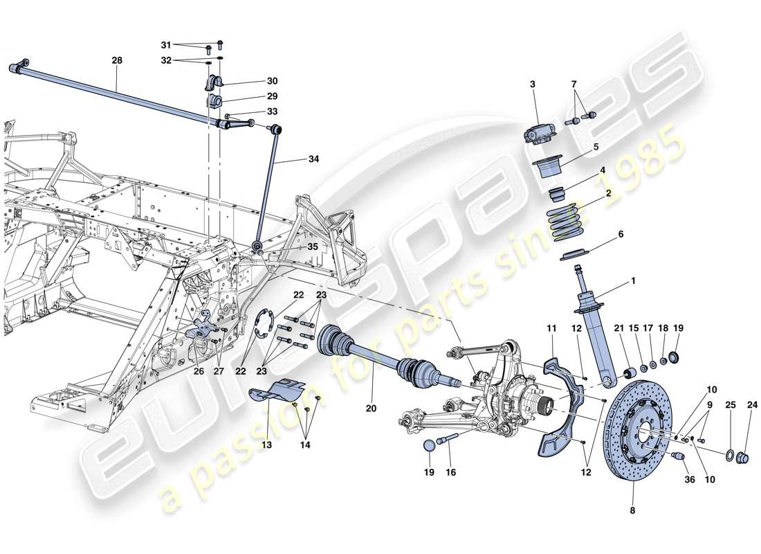 ferrari laferrari aperta (usa) rear suspension - shock absorber and brake disc parts diagram