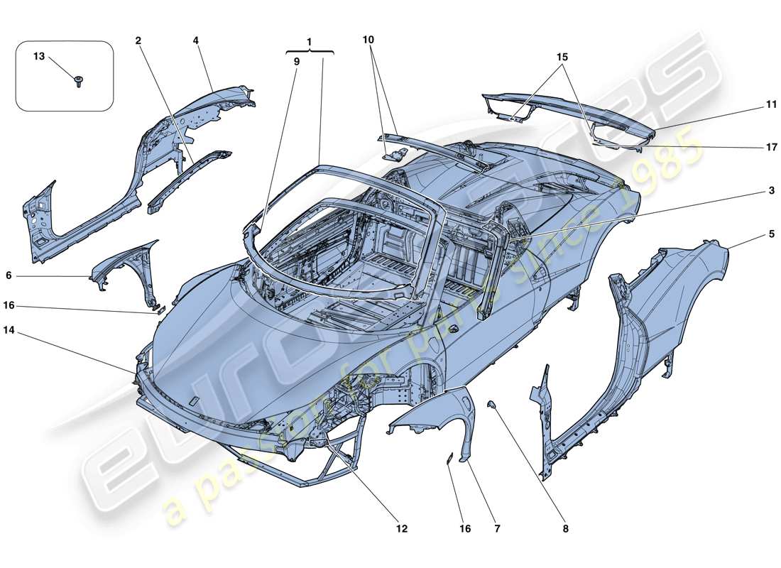 ferrari 458 speciale aperta (europe) bodyshell - external trim parts diagram