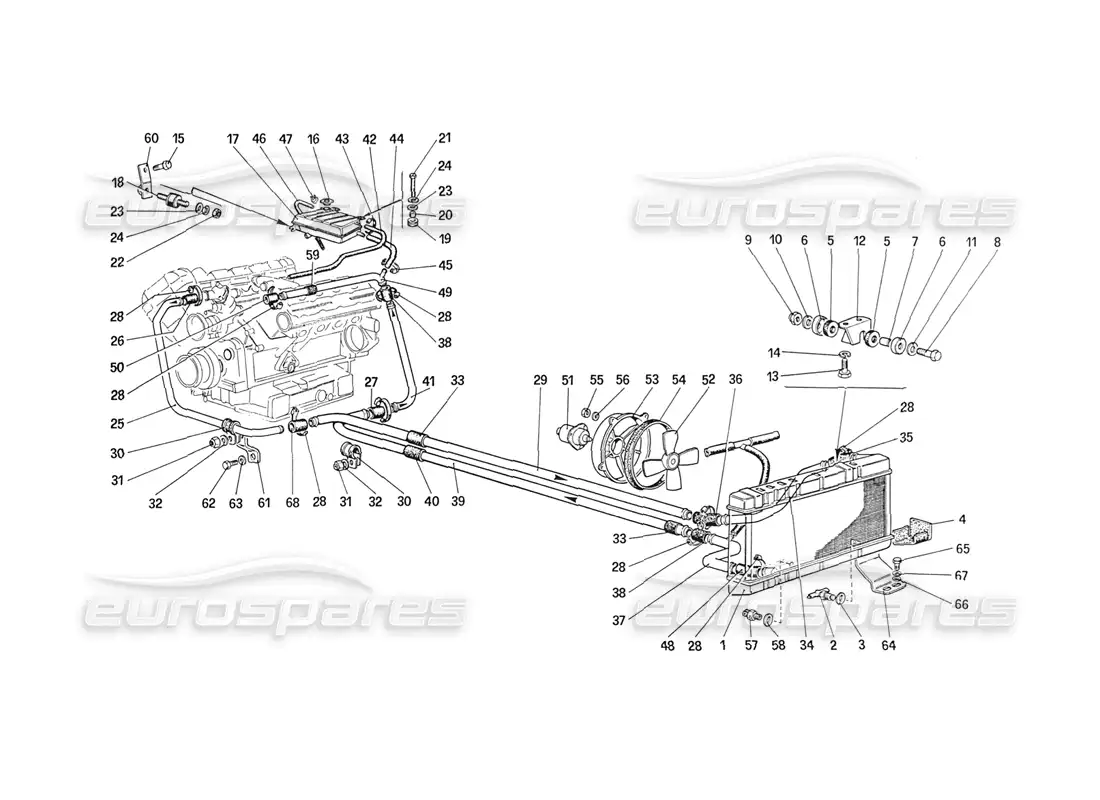 ferrari 208 turbo (1989) cooling system parts diagram