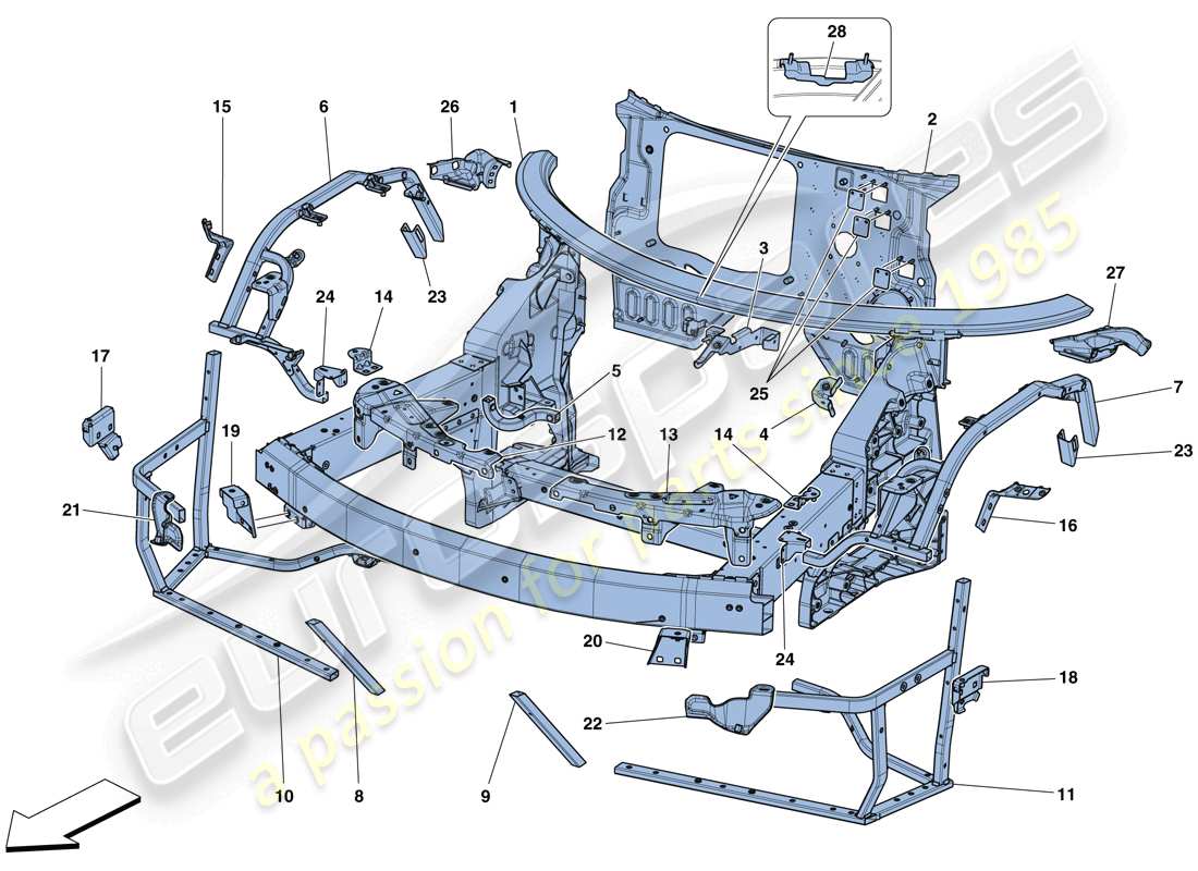 ferrari 488 spider (usa) chassis - complete front structure and panels part diagram