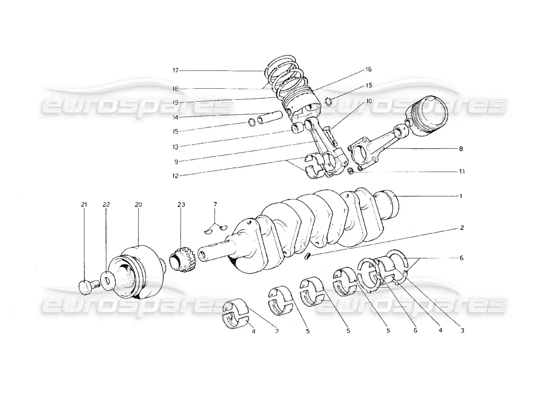 ferrari 308 gt4 dino (1979) crankshaft - connecting rods and pistons parts diagram