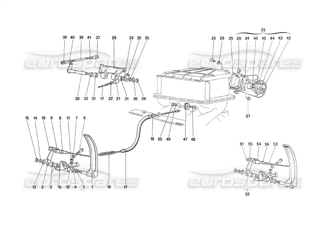 ferrari 208 turbo (1989) throttle housing and linkage parts diagram