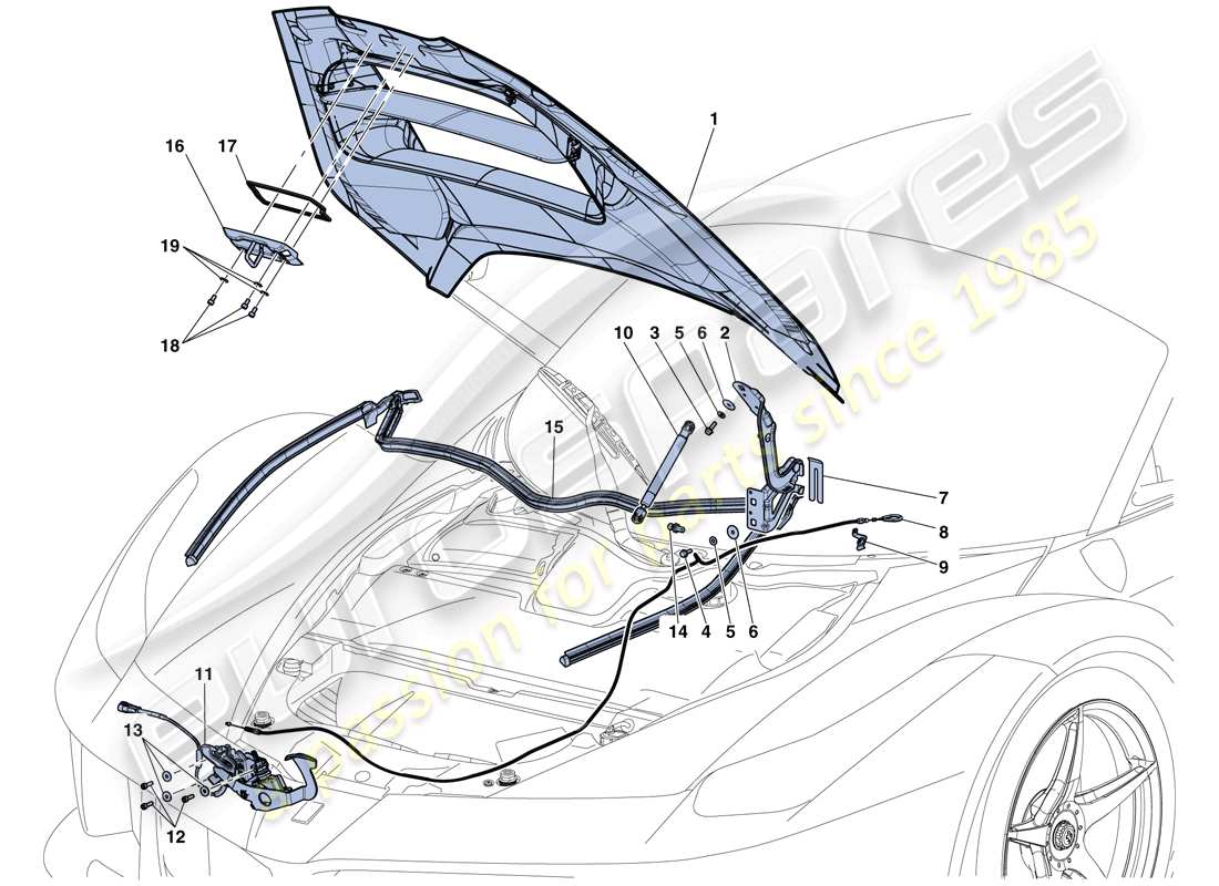 ferrari laferrari aperta (usa) front lid and release mechanism parts diagram