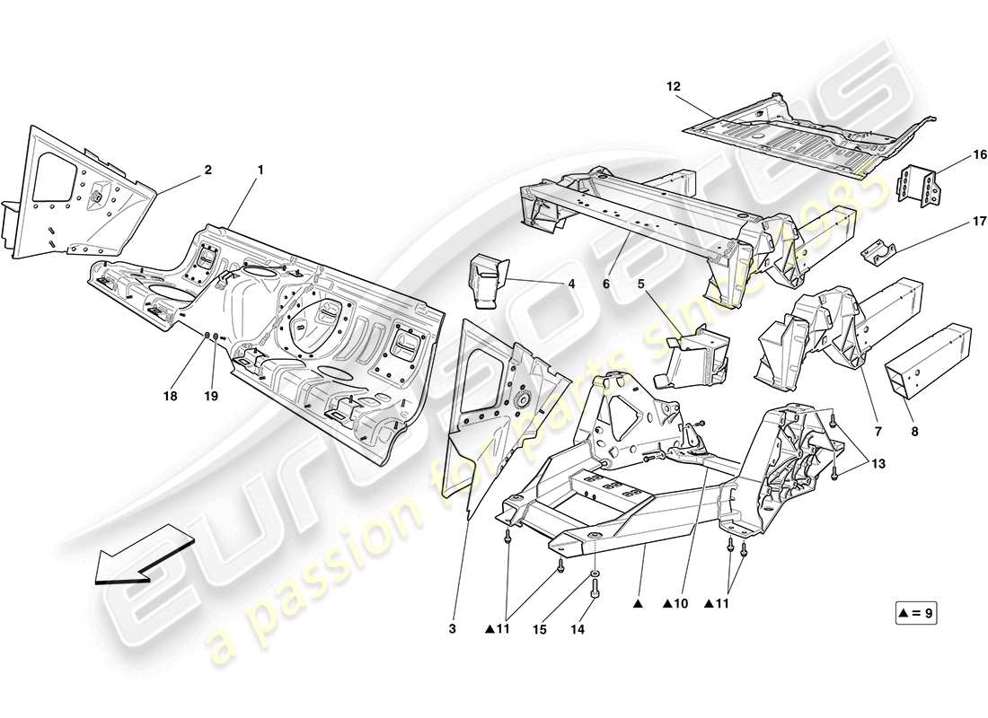 ferrari california (europe) rear structures and chassis box sections parts diagram