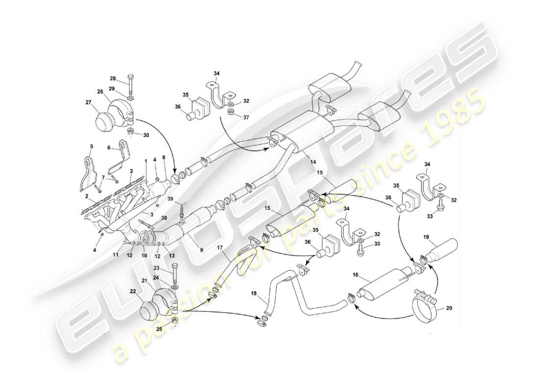 aston martin db7 vantage (2001) exhaust system part diagram