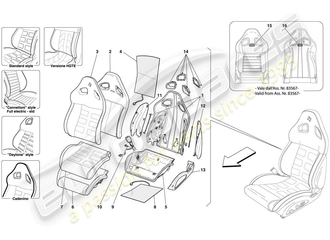 ferrari 599 gtb fiorano (europe) front seat - trim and internal components part diagram