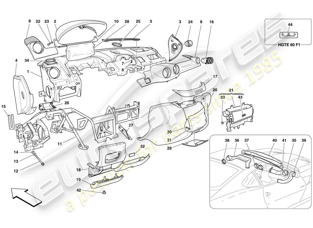 ferrari 599 gtb fiorano (europe) dashboard parts diagram