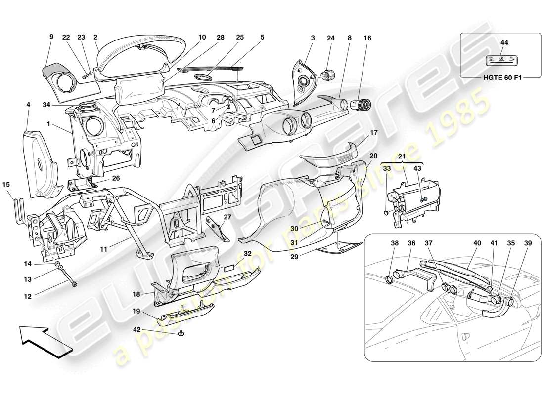 ferrari 599 gtb fiorano (europe) dashboard part diagram