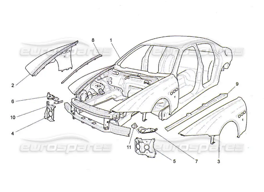 maserati qtp. (2010) 4.2 bodywork and front outer trim panels parts diagram