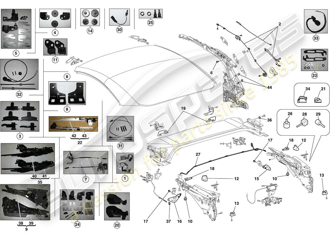 ferrari california (rhd) electric roof: kinematics part diagram