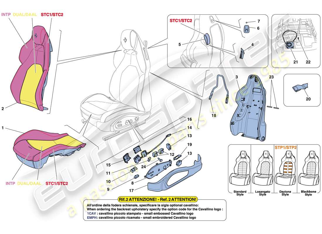 ferrari california t (europe) front seat - trim and accessories parts diagram