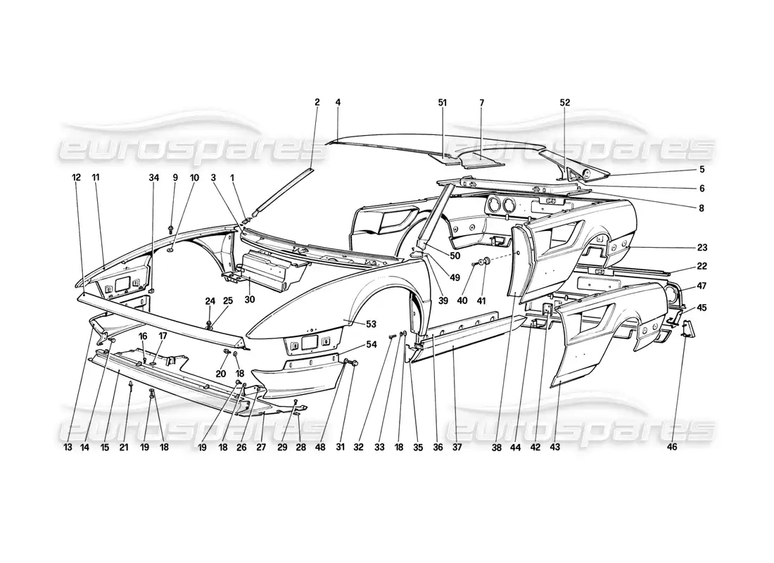 ferrari mondial 8 (1981) body shell - outer elements parts diagram