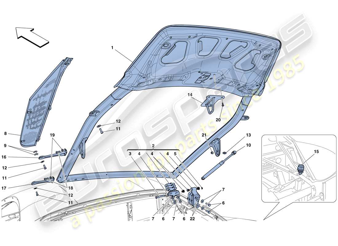 ferrari 458 italia (rhd) engine compartment lid parts diagram