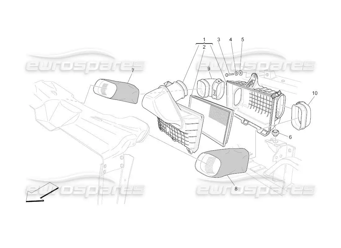maserati qtp. (2011) 4.7 auto air filter, air intake and ducts parts diagram