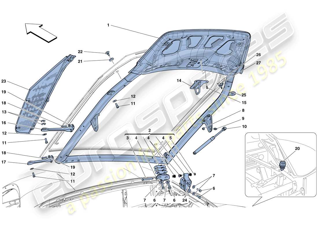 ferrari 458 speciale (usa) engine compartment lid parts diagram