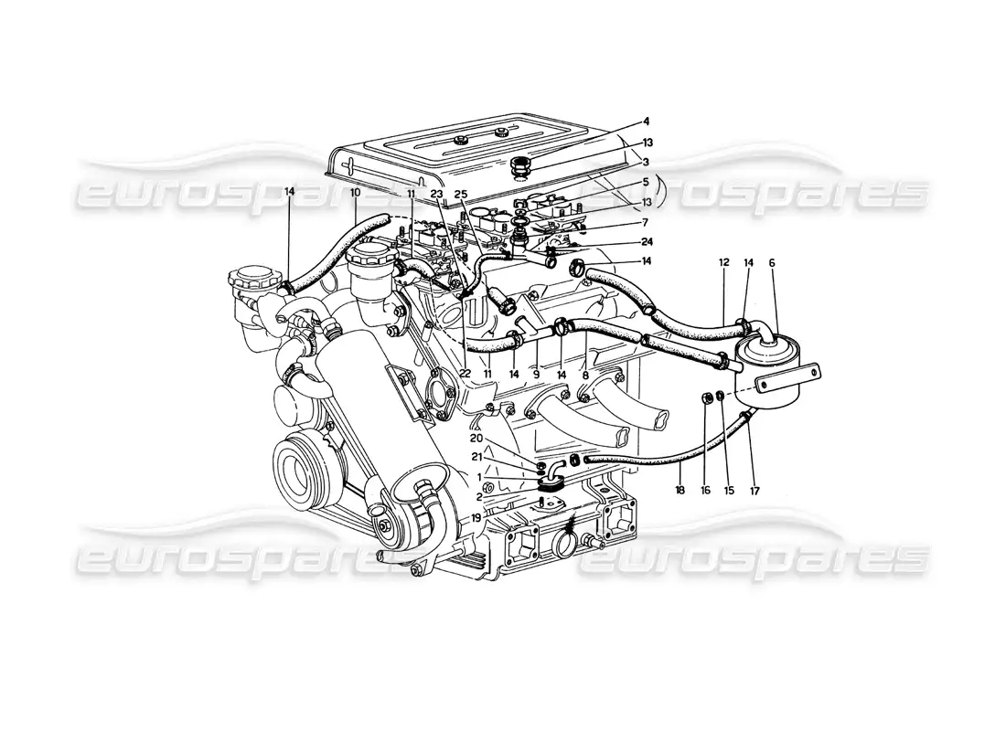ferrari 246 dino (1975) blow - by system parts diagram