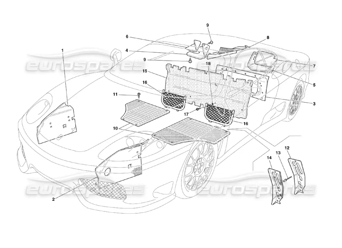 ferrari 360 challenge stradale insulations and passengers compartment carpets parts diagram