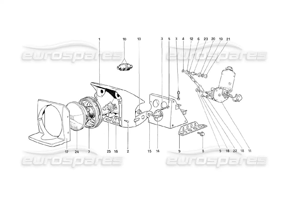 ferrari 208 turbo (1989) lights lifting device and headlights parts diagram