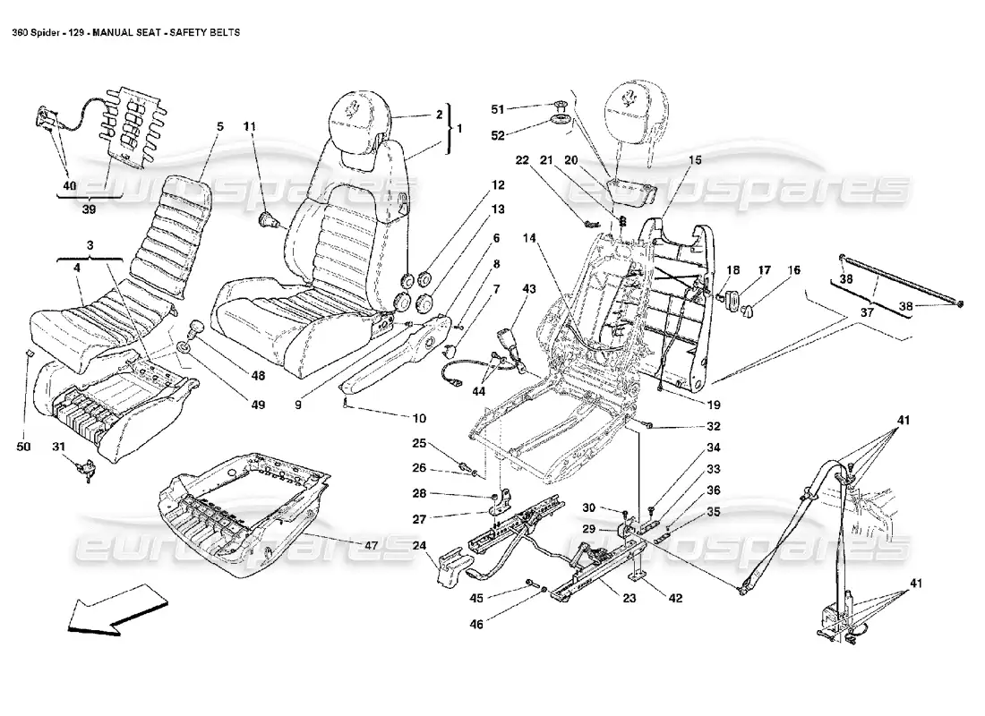 ferrari 360 spider manual seat- safety belts parts diagram