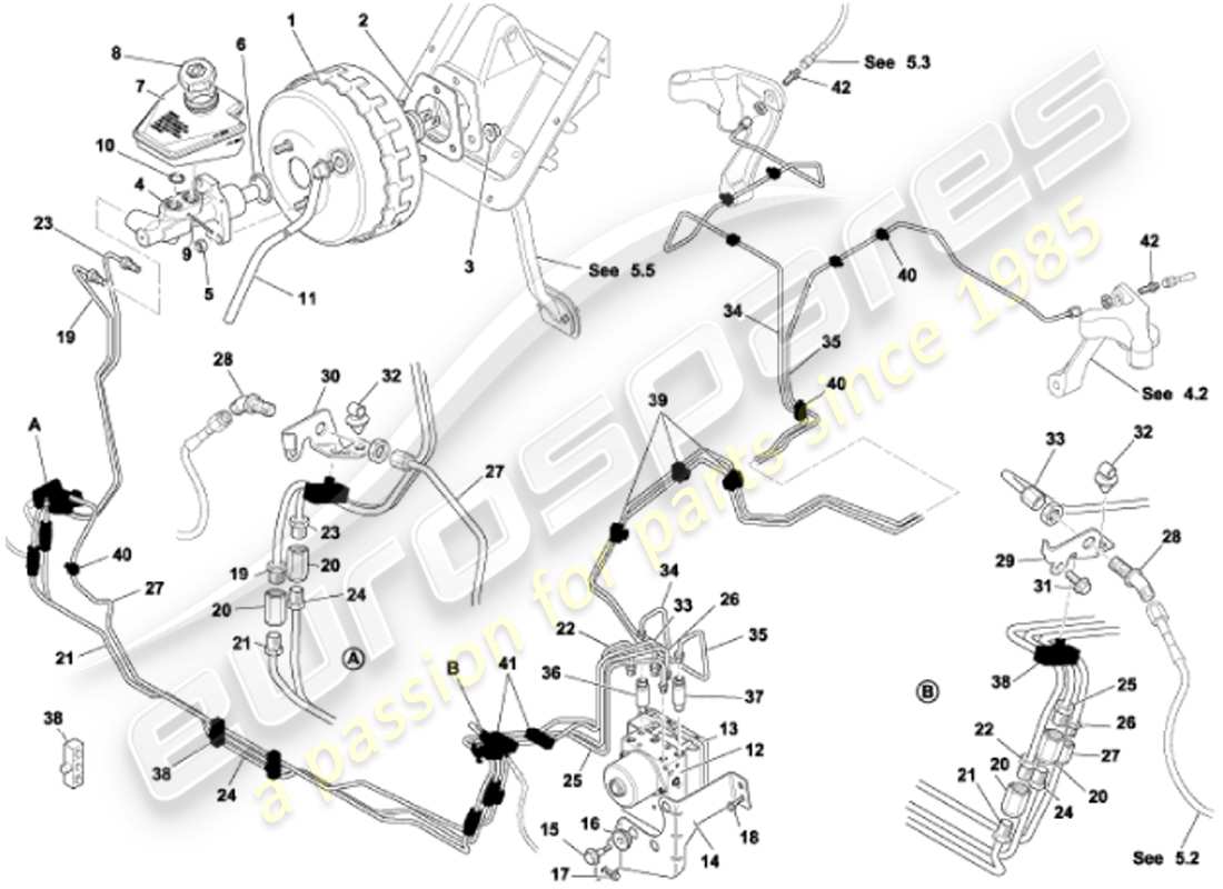 aston martin vanquish (2001) brake booster & modulator parts diagram