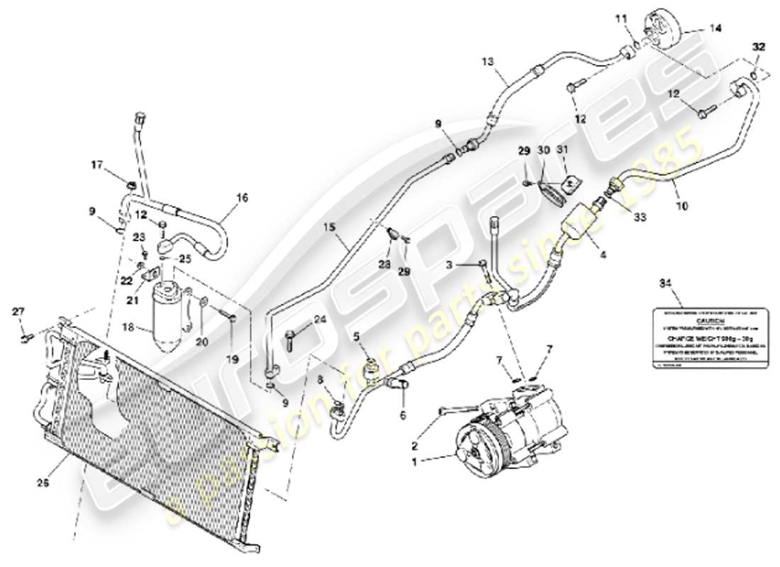 aston martin vanquish (2001) engine compartment installation parts diagram