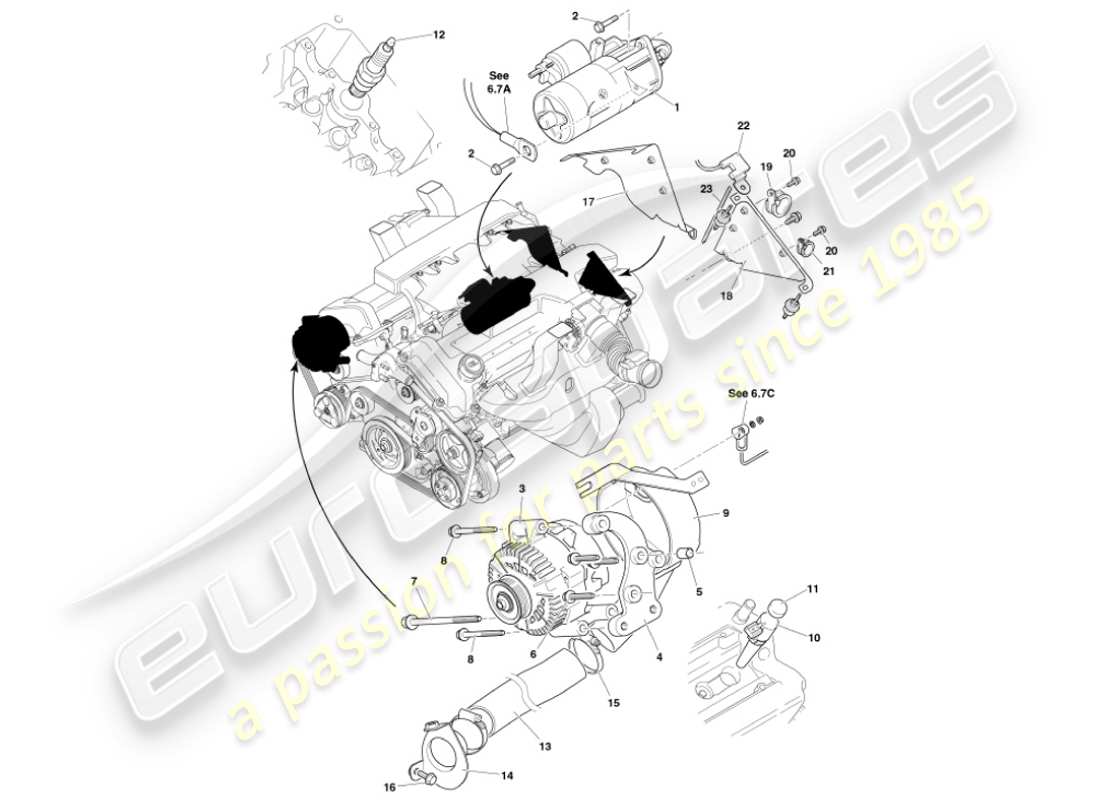 aston martin vanquish (2001) engine electrical components parts diagram