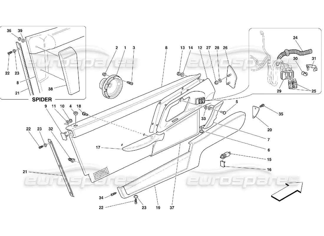 ferrari 355 (5.2 motronic) doors - inner trims parts diagram