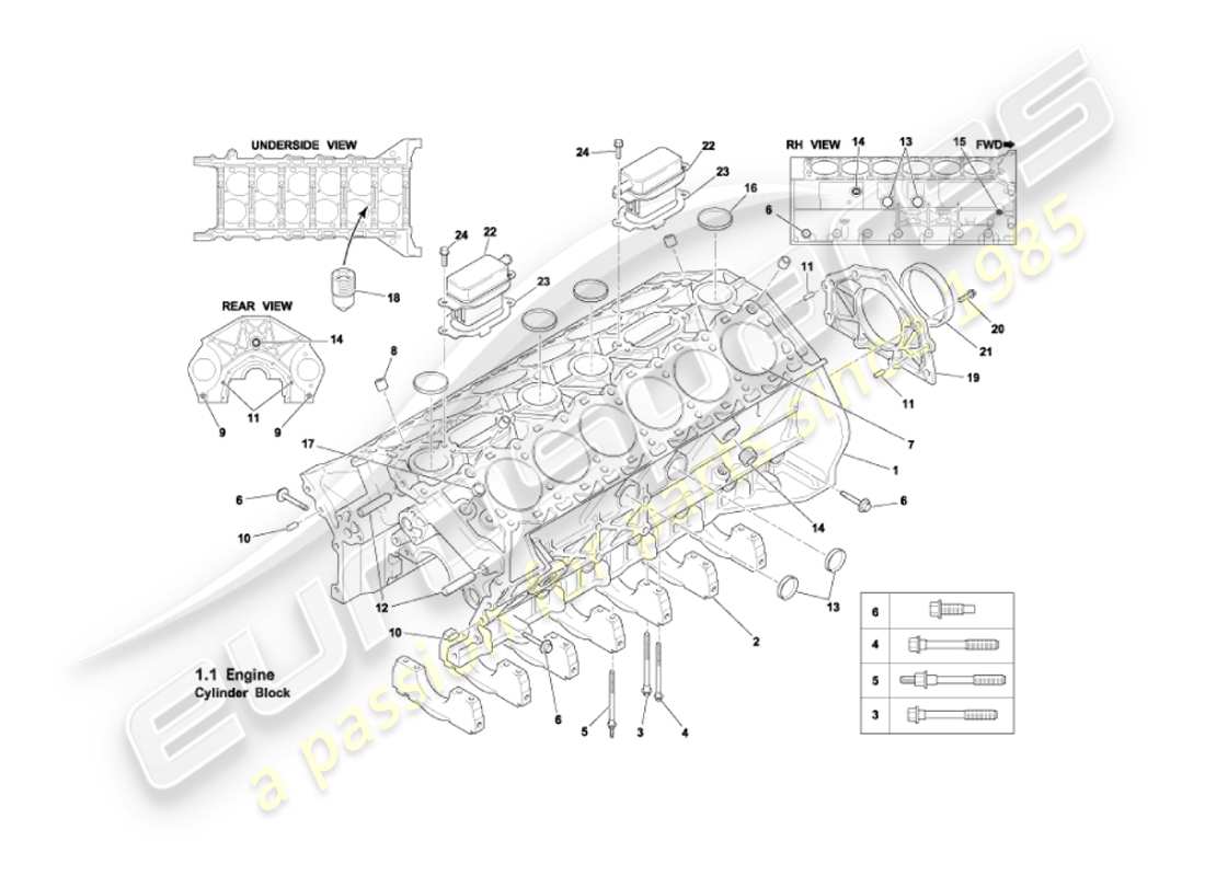 aston martin vanquish (2003) cylinder block part diagram
