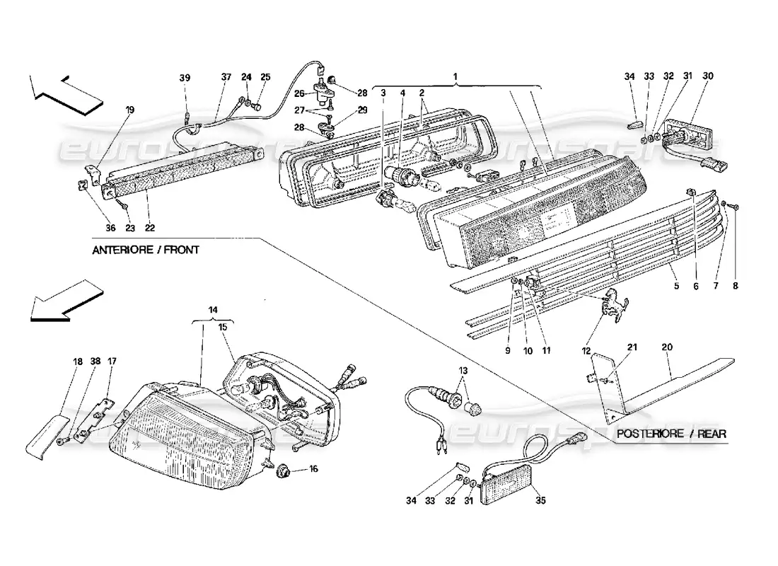 ferrari 348 (2.7 motronic) front and rear lights parts diagram