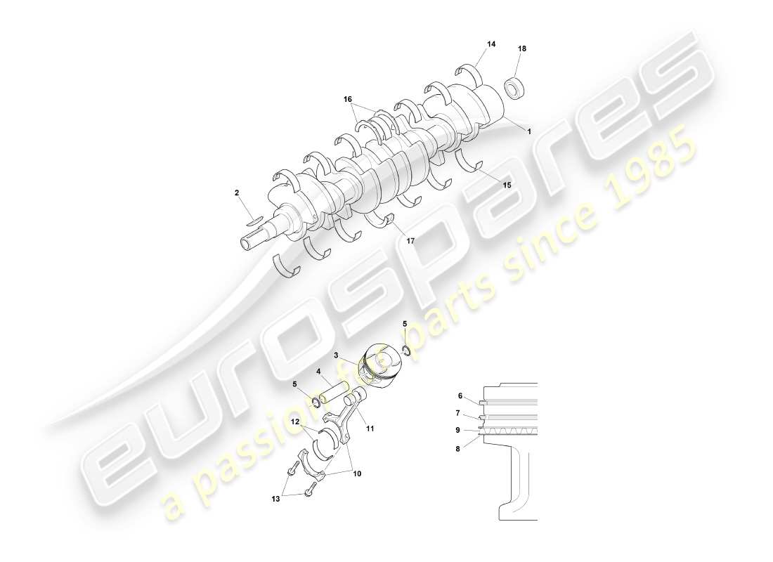 aston martin db7 vantage (2001) crankshaft, pistons & rods part diagram