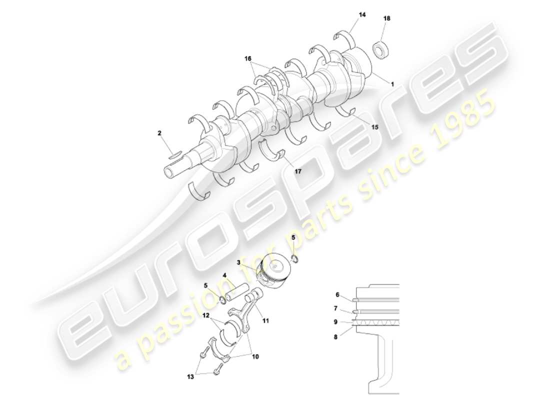 aston martin vanquish (2007) crankshaft, pistons & rods part diagram