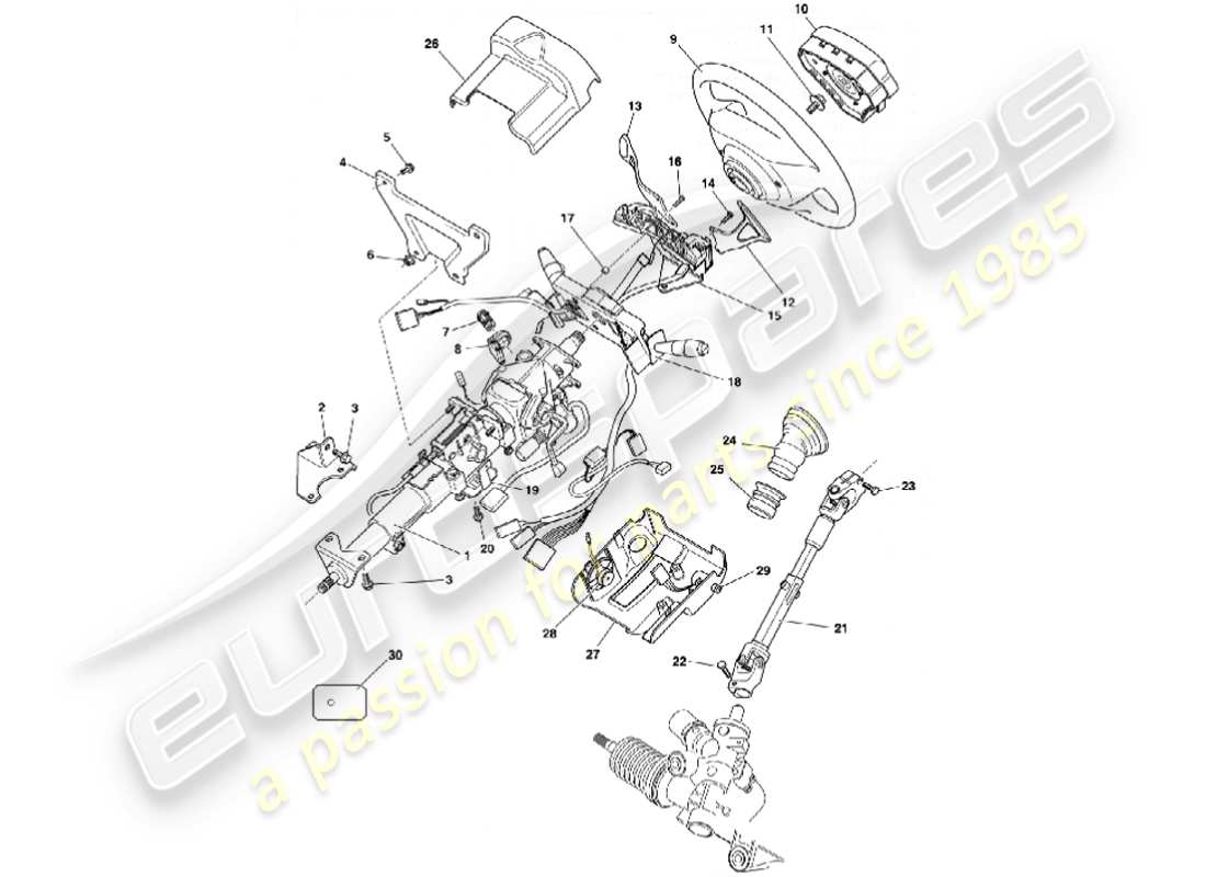 aston martin vanquish (2001) steering column parts diagram