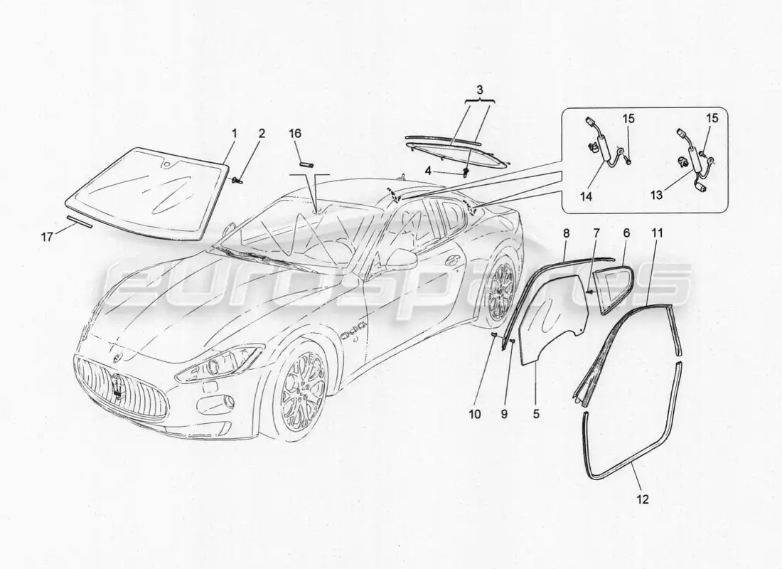 maserati granturismo special edition windows and window strips parts diagram