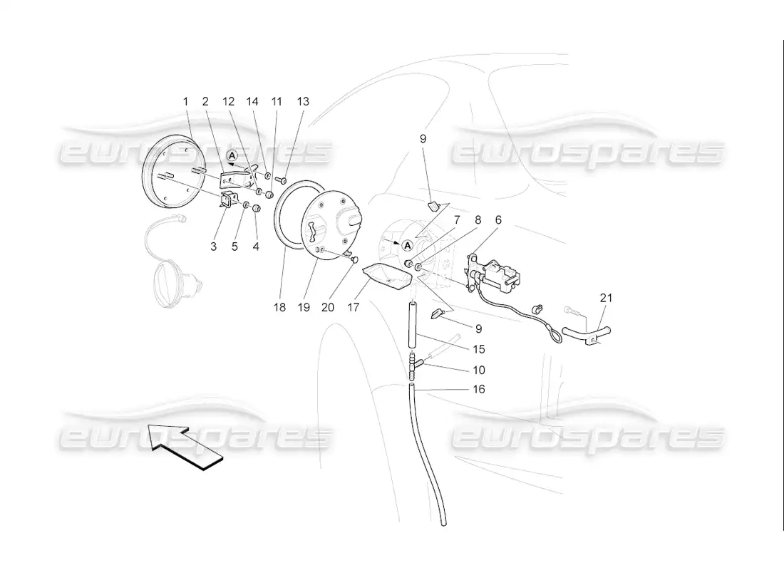 maserati qtp. (2006) 4.2 f1 fuel tank door and controls parts diagram