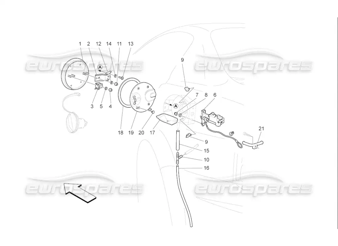 maserati qtp. (2007) 4.2 f1 fuel tank door and controls parts diagram