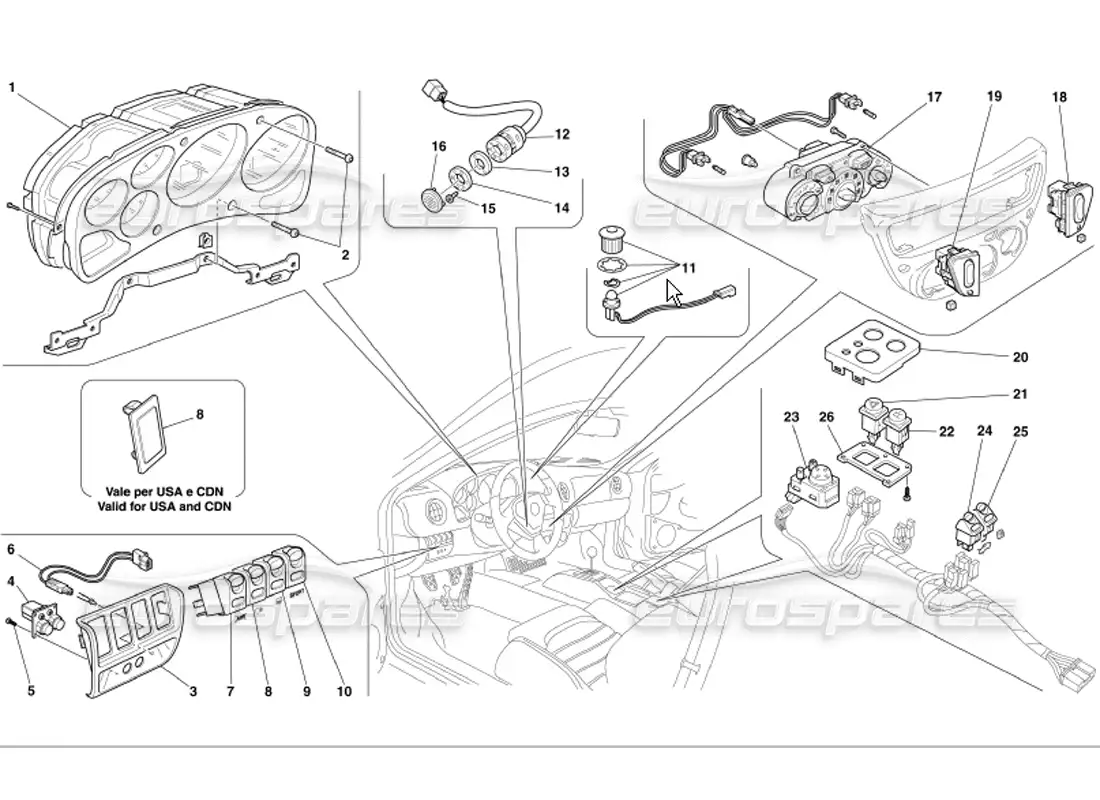 ferrari 360 modena dashboard instruments parts diagram