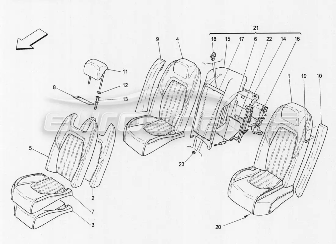 maserati qtp. v8 3.8 530bhp auto 2015 front seats: mechanics and electronics part diagram