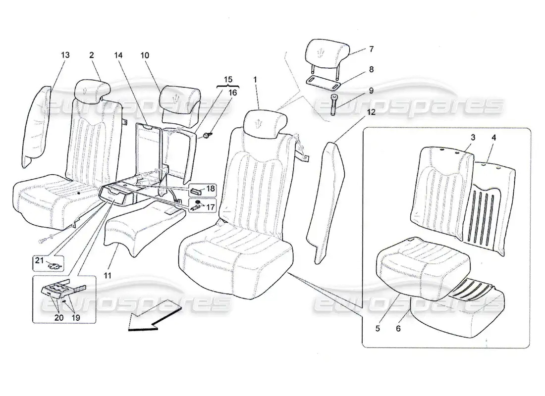 maserati qtp. (2010) 4.7 rear seats: trim panels parts diagram