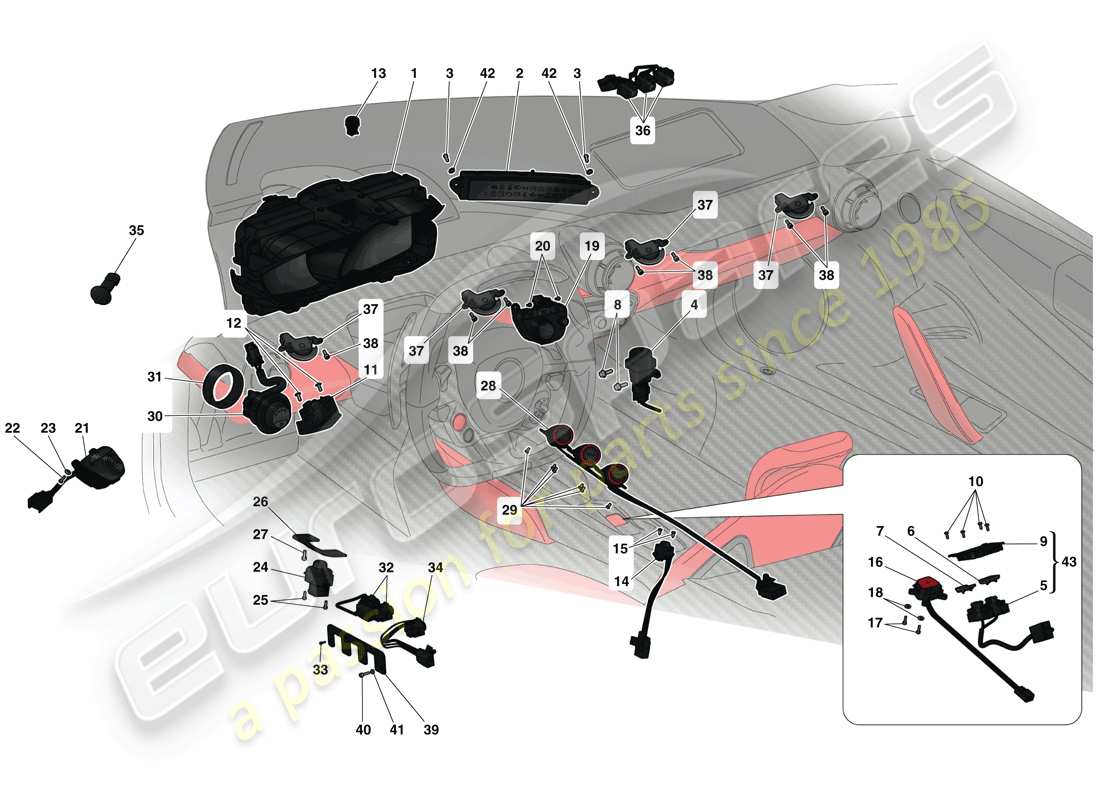 ferrari laferrari (europe) dashboard and tunnel instruments parts diagram