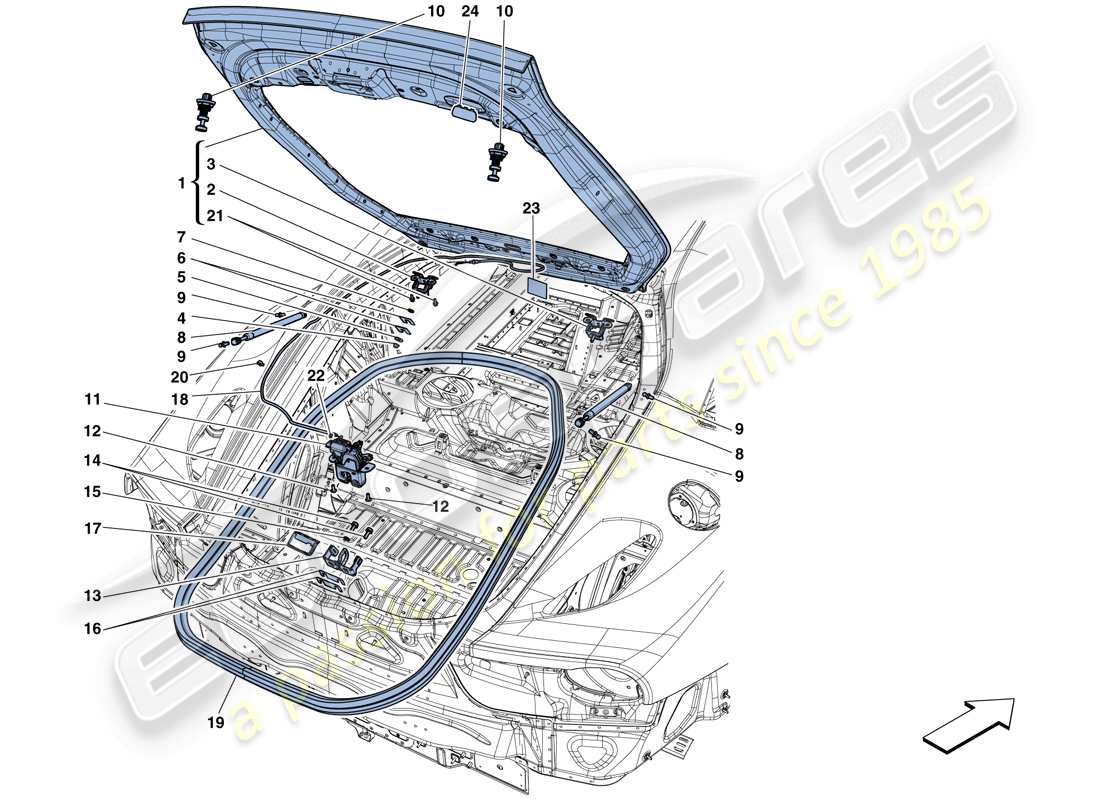 ferrari f12 berlinetta (usa) rear lid and opening mechanism part diagram