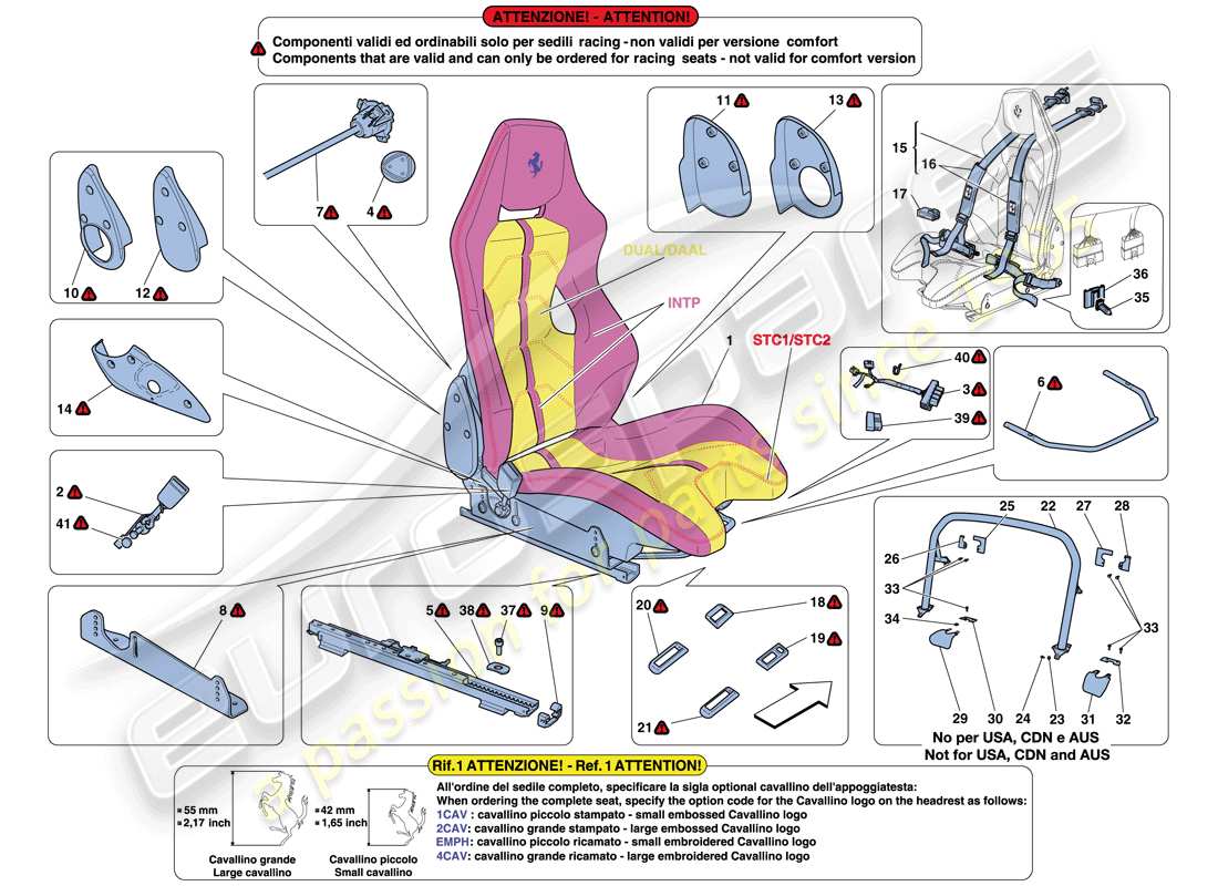 ferrari 458 italia (usa) racing seat parts diagram