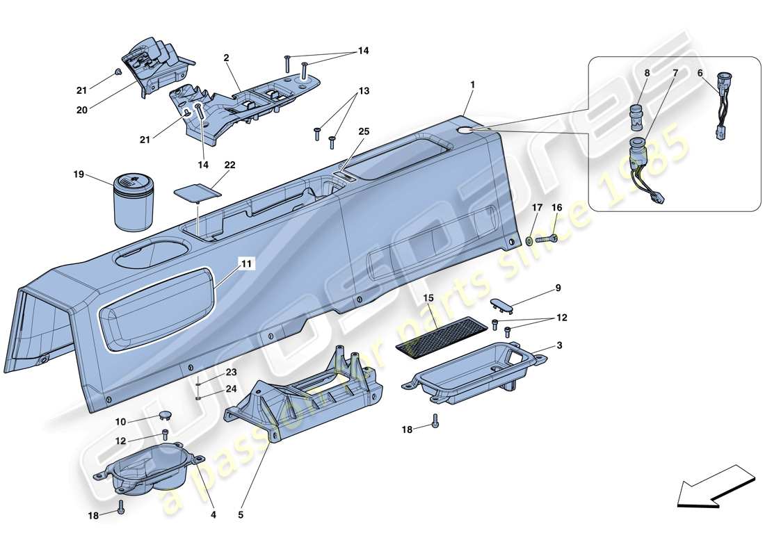 ferrari 458 speciale aperta (europe) tunnel - substructure and accessories parts diagram